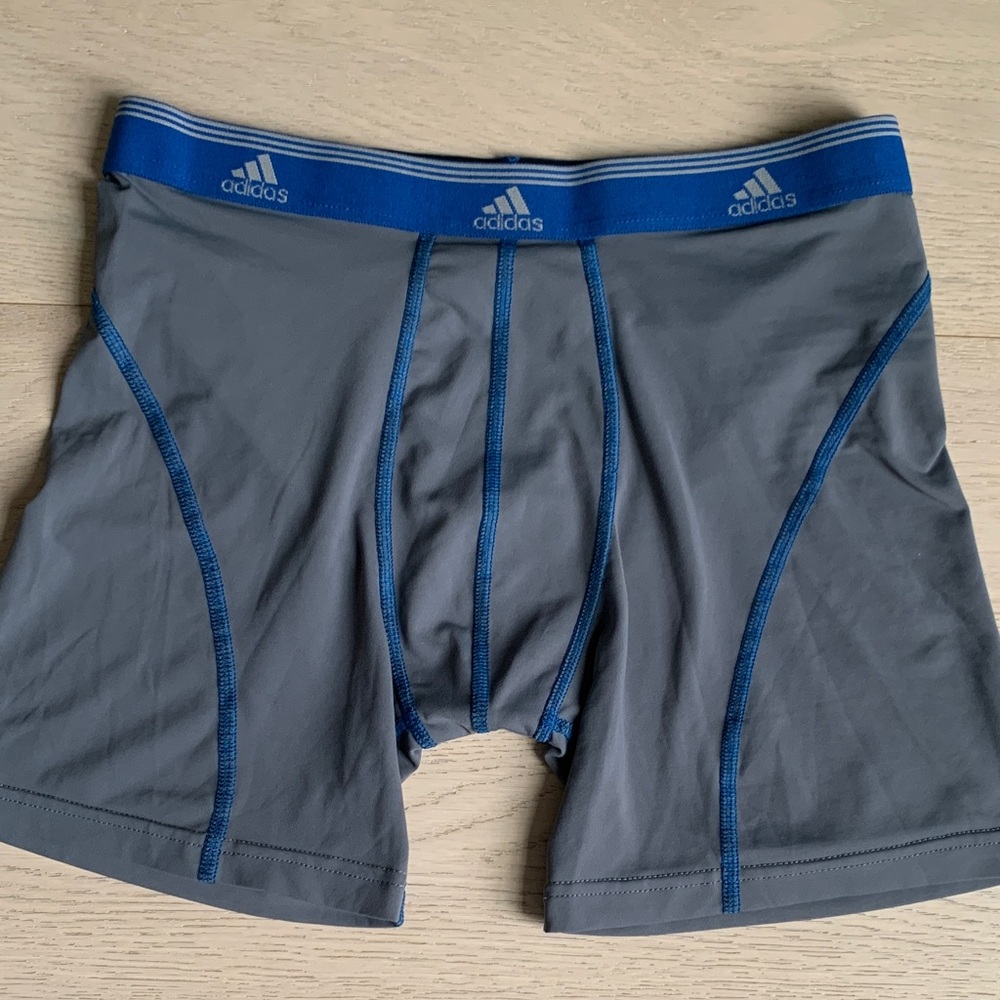 Adidas Men's Gray Boxer Briefs with Blue Trim